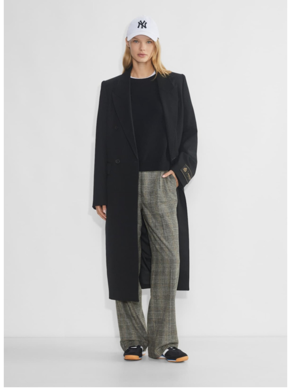 Women's Babaton Plaid Trousers Size 2 Grey Black Wide Leg Pants
